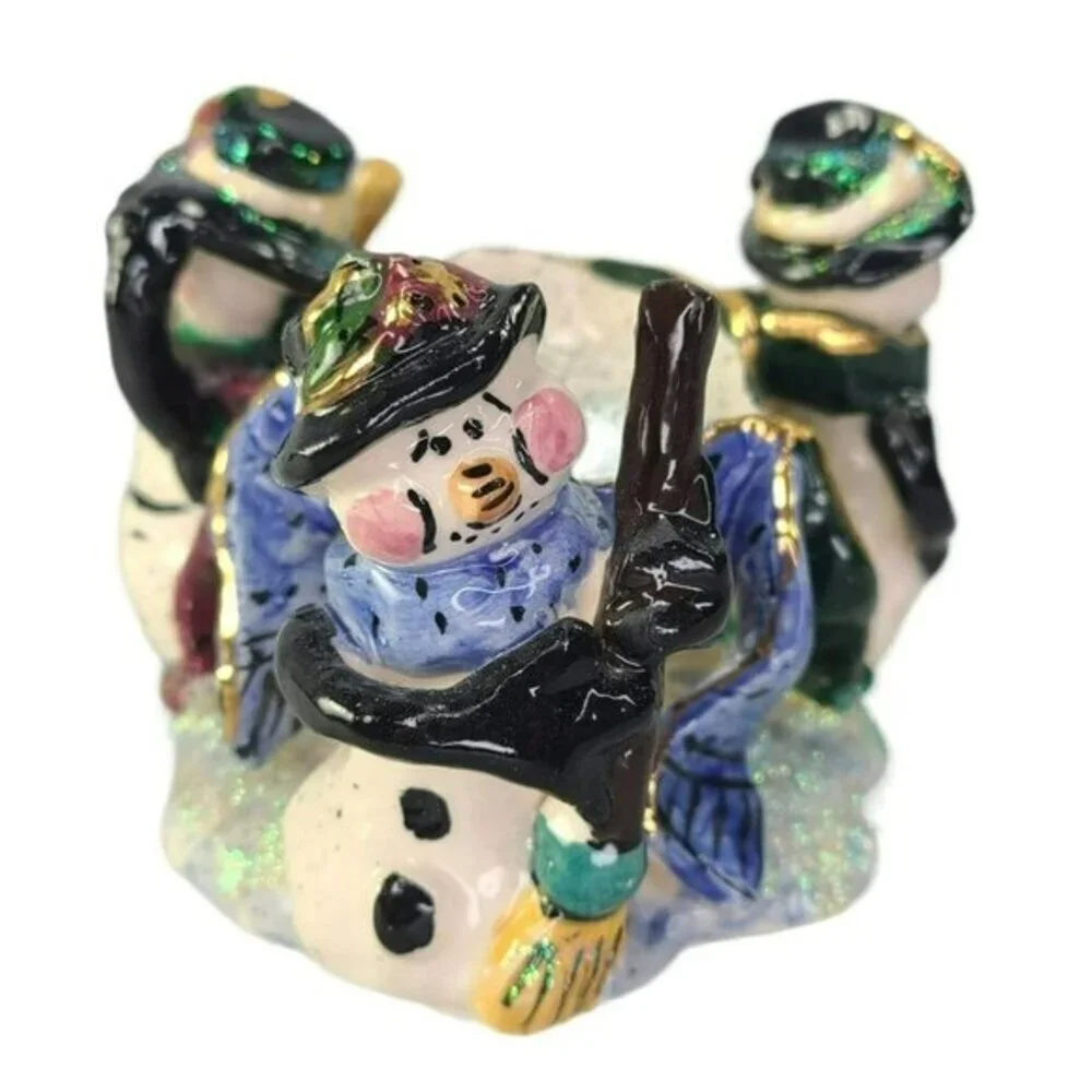 Blue Sky Clayworks Snowman Circle Trio Tea Light‎ Candle Holder Heather Goldminc